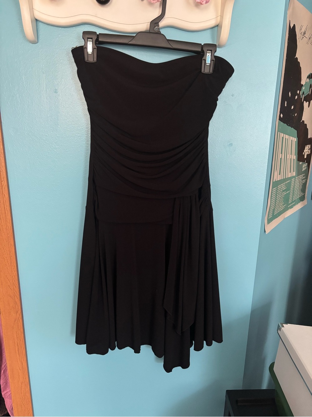 Hot Kiss Strapless Black Draped Cocktail Dress